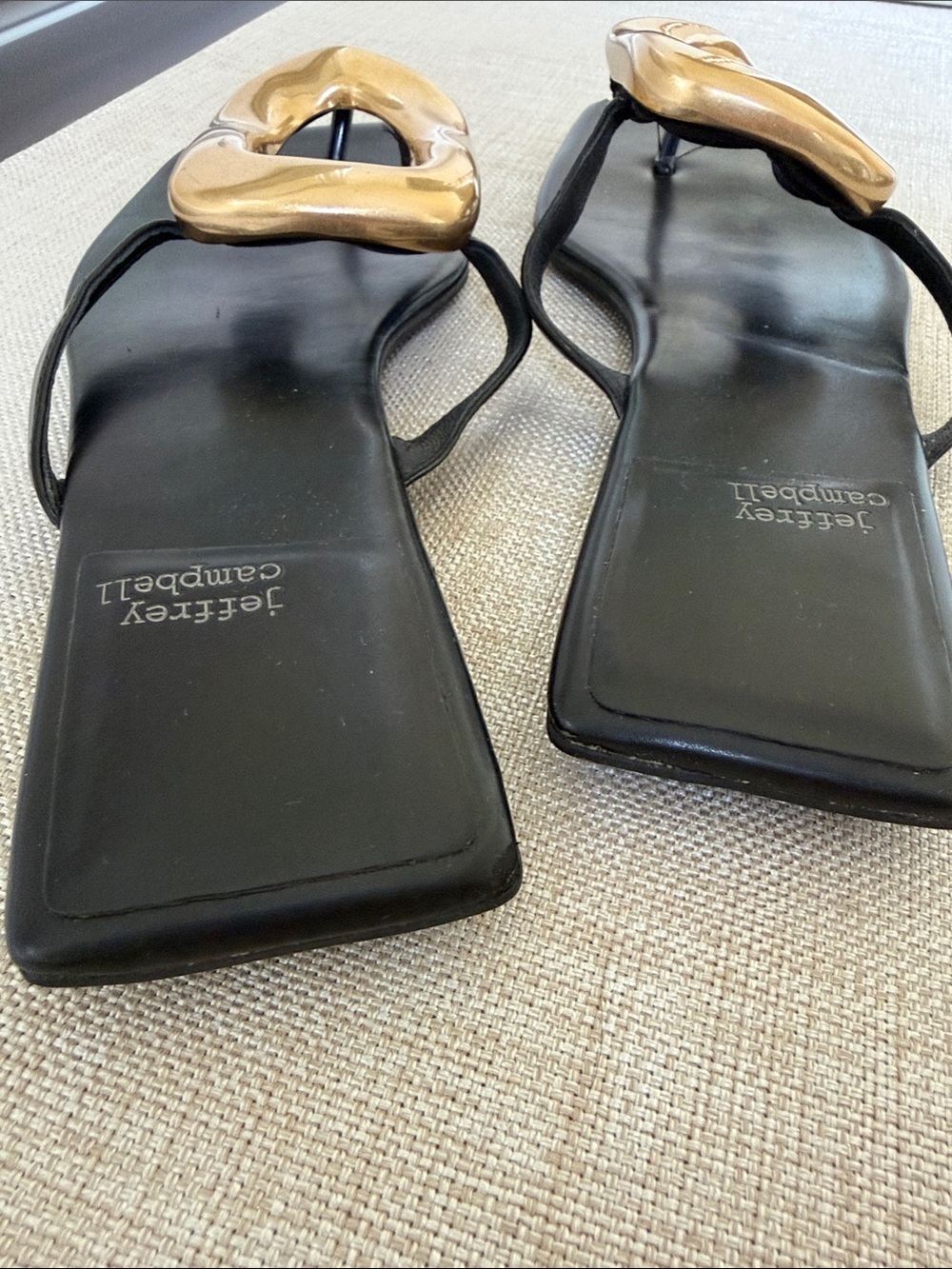 Jeffrey Campbell Black Sandals with Oversized Gold Sculpted Buckles - Picture 6 of 6